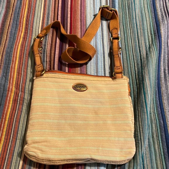 Vintage fossil canvas crossbody with suede trim - Picture 1 of 6